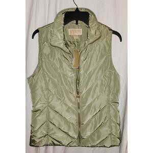 NWT Michael Kors Light Sage Chevron Quilted Puffer Vest gold zip charm Med